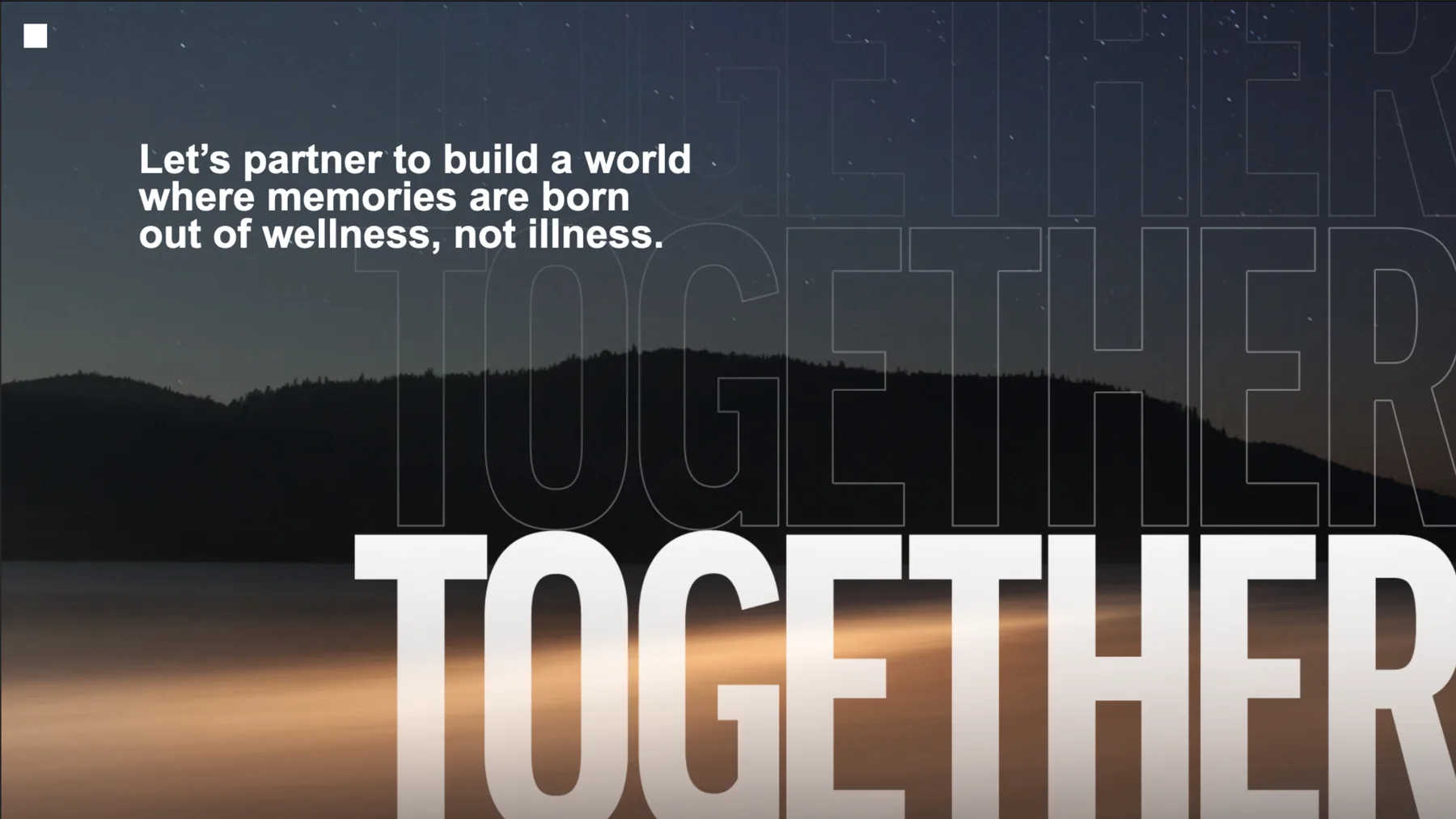 Abbott Together platform slide about a world where memories are born out of wellness, not illness