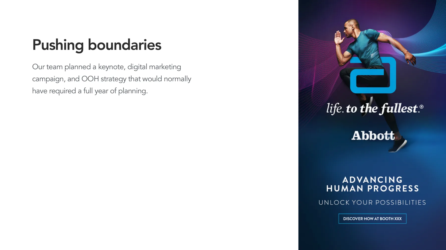 Abbott Pushing boundaries slide about keynote digital marketing campaign and OOH strategy