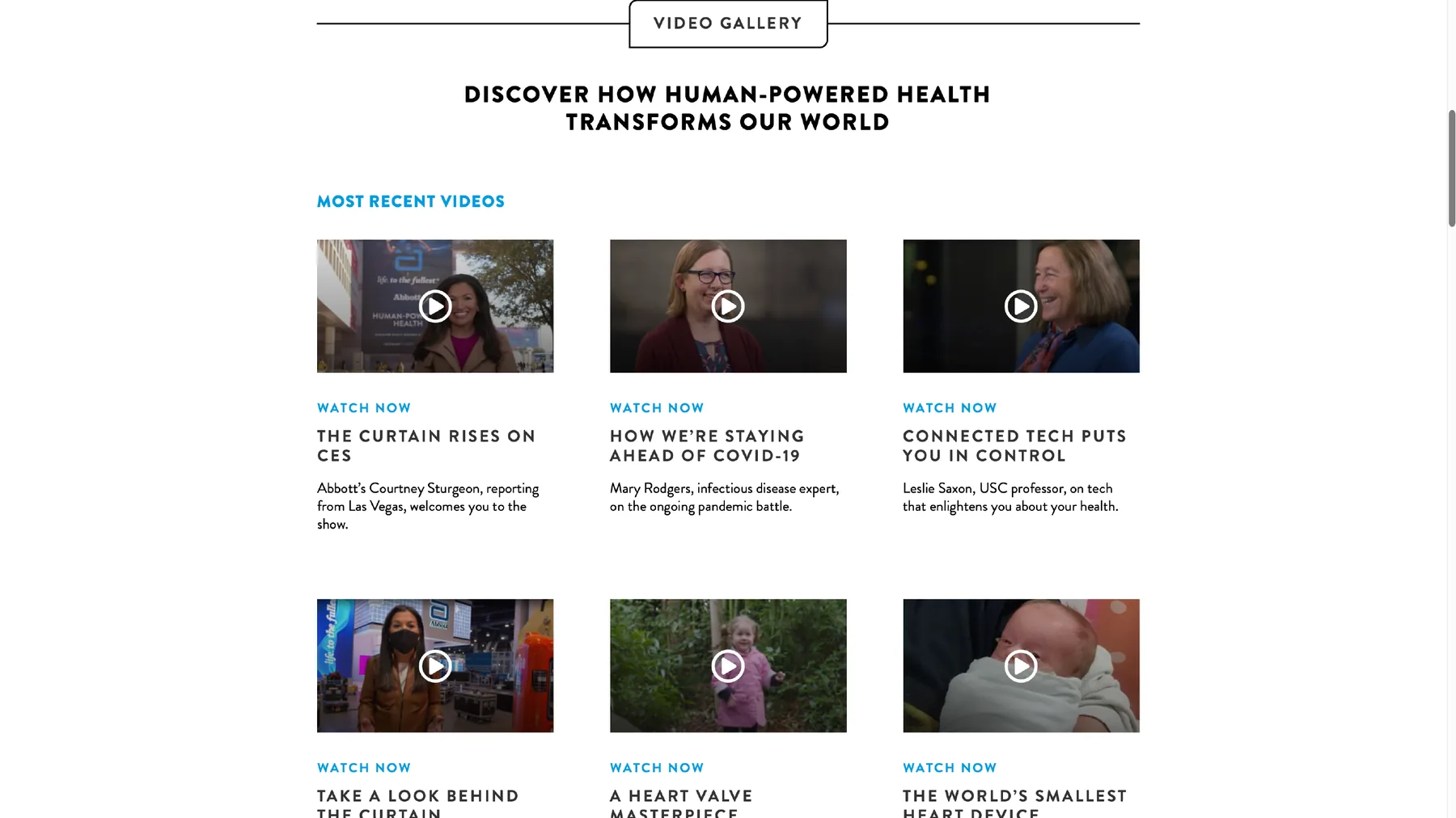 Abbott microsite page with Human-Powered Health video stories