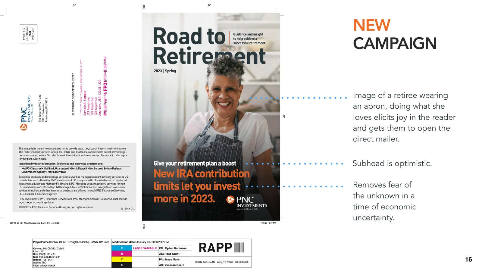 PNC Investments retirement campaign concept from Unique Michael portfolio